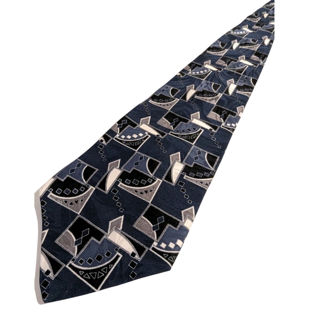 Studio 1735 Necktie Mens OS Blue Geometric Abstract 100% Italian Silk Excellent